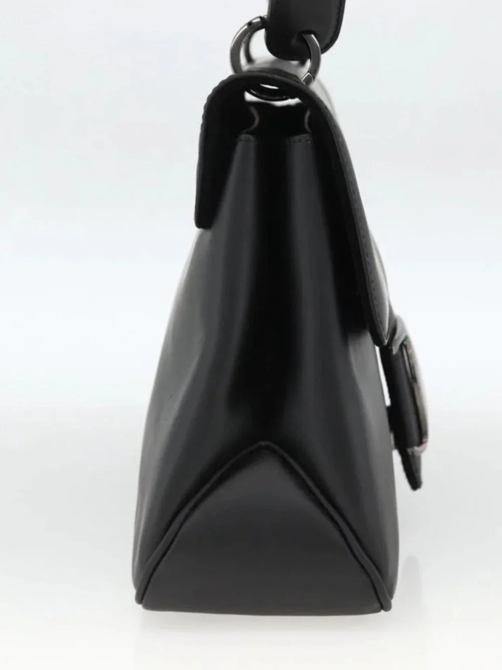 Salvatore Ferragamo Vala Shoulder Bag PVC Canvas Black Silver Auth gh1939